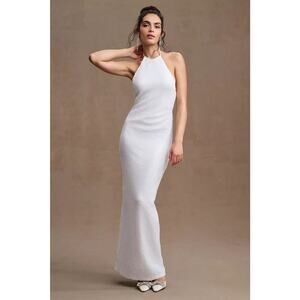 NWT Ronny Kobo Halo High-Neck Sequined Gown Size 10 White #ND405